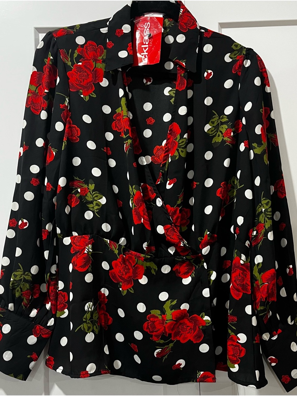 Black & Red Floral Polka Dot Blouse